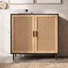 FineBuy Credenza 80x86,5x40 cm Cassettiera nera con vimini Anteprima dell’immagine prodotto 1