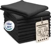 A stack of black microfiber cloths with a tag and a circular graphic. Produktbild-Vorschau