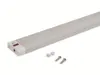 A linear LED light fixture with mounting screws and caps on a white background. Produktbild-Vorschau
