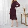 Damen elegantes Midi Chiffonkleid mit langen Ärmeln, Produktbild-Vorschau 3