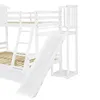 A close-up view of a white wooden bunk bed with a slide and ladder. Podgląd zdjęcia produktu