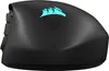 A black Corsair gaming mouse with a blue illuminated logo. Produktbild-Vorschau