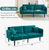 A teal sofa with dimensions indicated by lines and numbers. Anteprima dell’immagine prodotto