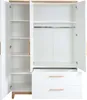 An open wardrobe with shelves on the left and a hanging rail and drawers on the right. Produktbild-Vorschau