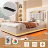 A modern bedroom with a bed featuring LED lighting and storage. Produktbild-Vorschau