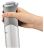 A hand holding a silver and gray immersion blender. Produktbild-Vorschau