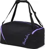 A black duffel bag with purple accents and branding. Produktbild-Vorschau