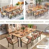 Collage of outdoor and indoor dining table settings, showcasing a wooden dining table with chairs. Produktbild-Vorschau