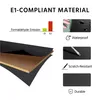 Marketing image showing features of E1-compliant material, including formaldehyde emission levels, waterproof, scratch-resistant, and durable properties. Produktbild-Vorschau