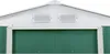 Close-up view of the top gable and doors of a green metal shed. Produktbild-Vorschau