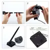 Collage of four images showing the assembly and controls of a solar garden light. Produktbild-Vorschau