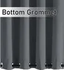 A close-up of dark gray outdoor curtains with grommets at the bottom. Text overlay indicates 'Bottom Grommet'. Produktbild-Vorschau