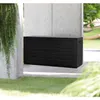 A black storage box is placed on a patio next to a concrete pillar, with greenery in the foreground and background. Anteprima dell’immagine prodotto
