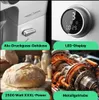 A collage of four images showcasing a kitchen appliance, featuring close-ups of its components, a loaf of bread, and a detailed view of its internal gears. Náhled obrázku produktu