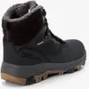A black winter boot with a brown sole, shown from the side. Voir les images du produit