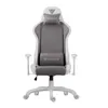 A white and gray gaming chair is shown from the front against a white background. Produktbild-Vorschau