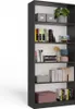 A tall, dark gray bookshelf filled with books and decorative items. Voir les images du produit
