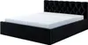 A black upholstered bed frame with a white sheet on a white background. Produktbild-Vorschau