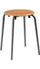 A simple, round stool with a wooden seat and four metal legs. Produktbild-Vorschau