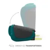 A child car seat is shown in a folded position, with an arrow indicating movement and text suggesting it is easy to transport. Produktbild-Vorschau