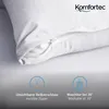 A close-up of a white pillowcase with a zipper, showing product features and care instructions. Produktbild-Vorschau