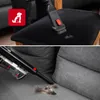 A split image showing a pet hair vacuum cleaner attachment cleaning a chair, and a hand-held vacuum cleaning a couch. Voir les images du produit