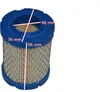 A close-up studio shot of an air filter with dimensions indicated by lines and text. Anteprima dell’immagine prodotto
