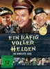 A collage-style marketing image for a DVD set of the TV series 'Ein Käfig voller Helden'. It features three main actors in uniform, with the series title prominently displayed, along with a rating symbol and disc count. Náhľad obrázku produktu