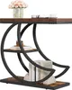 A Tribesigns 3-Tier Beistelltisch with a crescent metal frame, decorated with a vase of flowers, books, and a cup of coffee. Produktbild-Vorschau