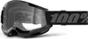 A black pair of motocross goggles with a black strap featuring the '100%' logo. Produktbild-Vorschau