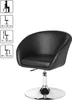 A black leather-look armchair with a chrome base, shown on a white background with measurement diagrams on the left. Produktbild-Vorschau