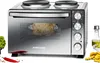 A countertop oven with two stovetop burners and a rotisserie chicken inside. Produktbild-Vorschau