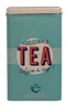 A rectangular metal tin with a retro design for storing tea. Produktbild-Vorschau