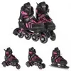 A collage of different types of skates, including inline skates and ice skates, all in black and pink. Voir les images du produit
