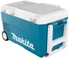 A teal and white Makita cooler box with wheels and a handle. Produktbild-Vorschau