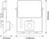 Technical drawing with dimensions of a floodlight with a sensor. Voir les images du produit