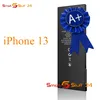 An iPhone 13 battery is shown against a white background, with a blue ribbon overlay that reads 'A+'. Produktbild-Vorschau