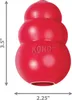 A red KONG dog toy is shown against a white background with dimensions indicated. Náhľad obrázku produktu