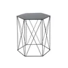 A modern black hexagonal side table with a geometric metal base, presented on a white background. Produktbild-Vorschau