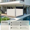 A modern outdoor patio area with a swimming pool and a white retractable side awning. Produktbild-Vorschau
