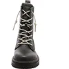 A black lace-up boot with silver laces is shown from the front against a white background. Voir les images du produit
