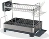 A two-tier stainless steel dish drying rack with a utensil holder and a drip tray. Podgląd zdjęcia produktu