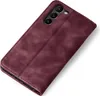 A burgundy flip case for a smartphone is shown from a diagonal top-down view against a white background. Produktbild-Vorschau