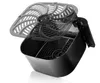 A black air fryer basket with a gray rack positioned above it, shown against a white background. Voir les images du produit