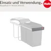 A close-up, angled view of a gray trash can system with two bins, mounted on a white frame. The product is shown against a white background. Produktbild-Vorschau