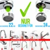 An instructional image showing how to attach a faucet aerator, with examples of compatible and incompatible faucet types. Produktbild-Vorschau