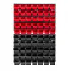 A wall-mounted storage system with red and black bins. Náhled obrázku produktu