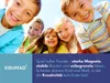 A group of happy children smiling at the camera, with a blue and purple overlay containing text and a logo. Produktbild-Vorschau