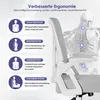 Diagram illustrating the ergonomic features of an office chair, with anatomical illustrations of the human spine. Produktbild-Vorschau