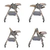 Four images of a beige high chair on a white background, arranged in a 2x2 grid. Produktbild-Vorschau